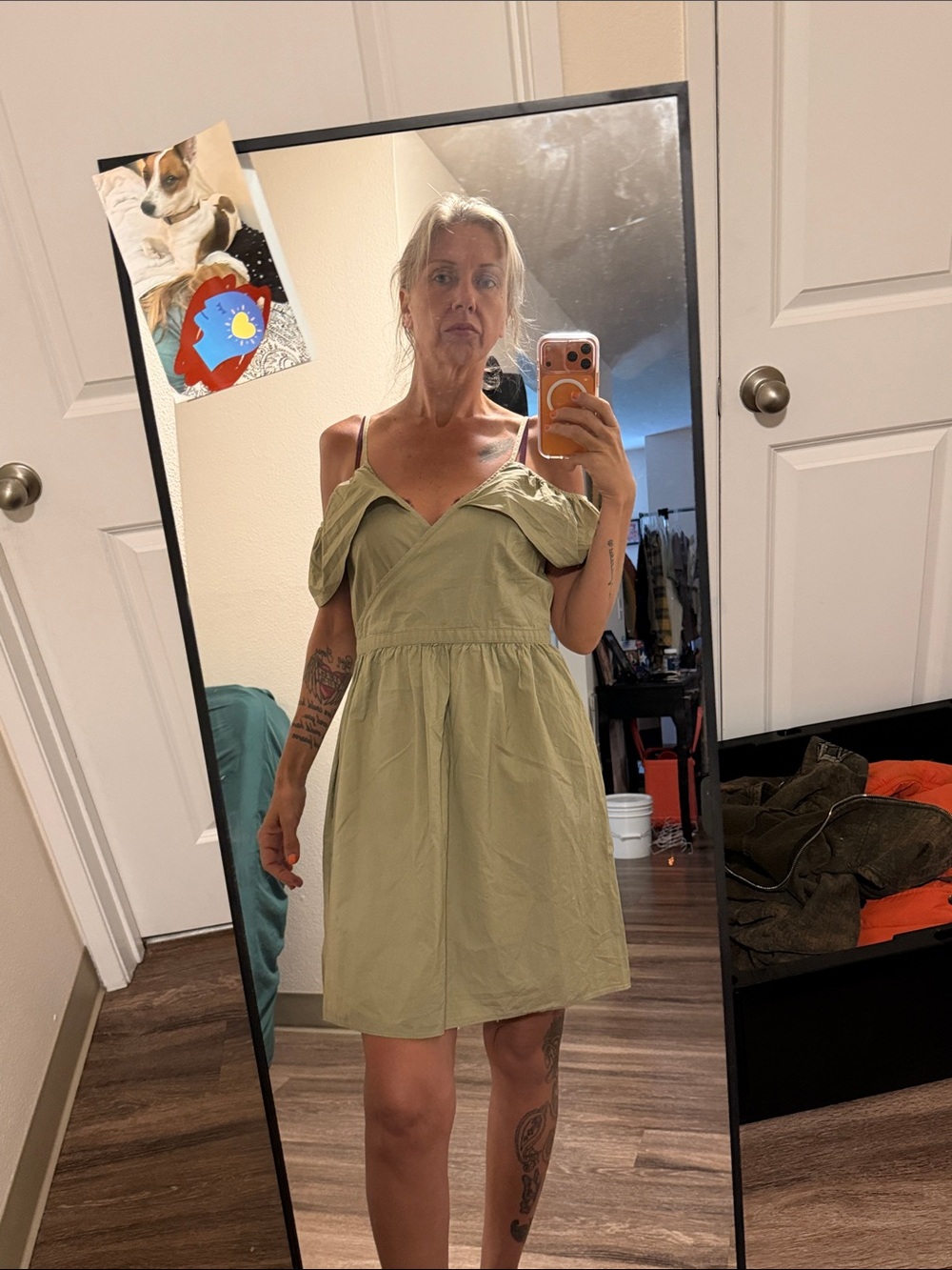 Madewell Sage Green Off-Shoulder Mini Dress